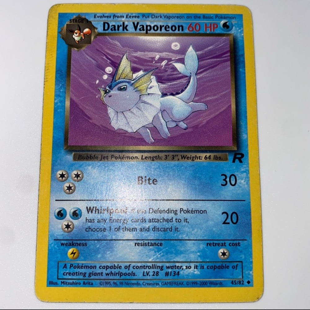 Dark Vaporeon Team Rocket 45/82 uncommon Non-HoloFoil 2000 WOTC Heavy played - Picture 3 of 4
